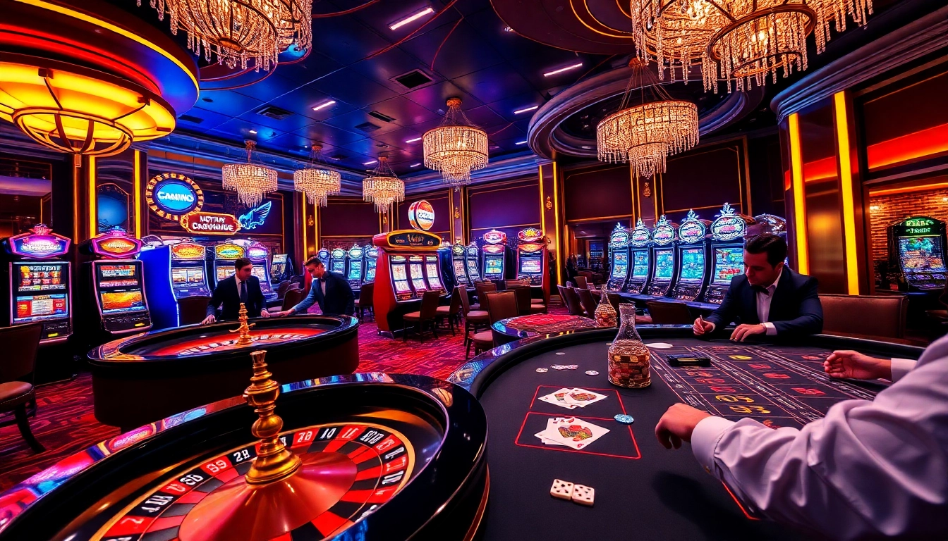 Experience the thrill of gambling at fun79 trang chủ with vibrant casino tables, poker chips, and a roulette wheel.