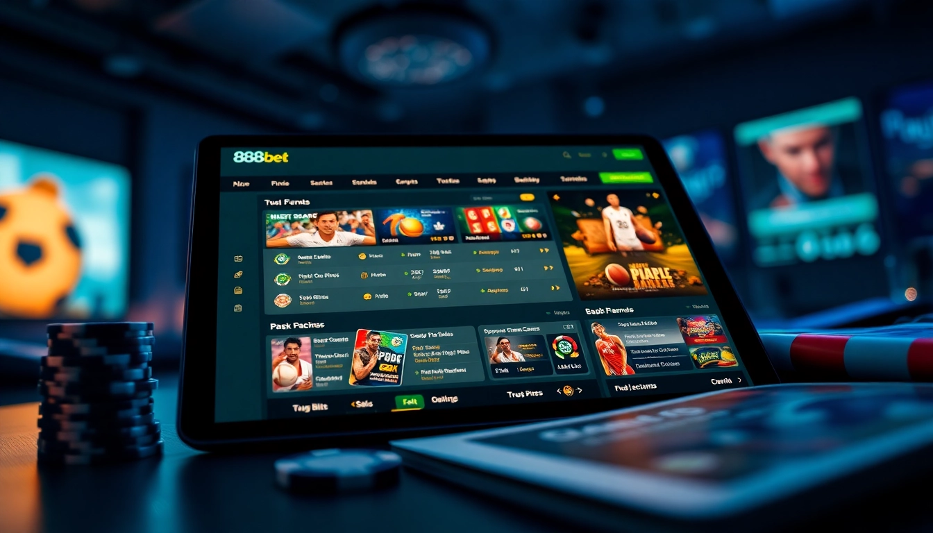 Explore the digital betting interface of 888b.bet, showcasing exciting sports and game options.